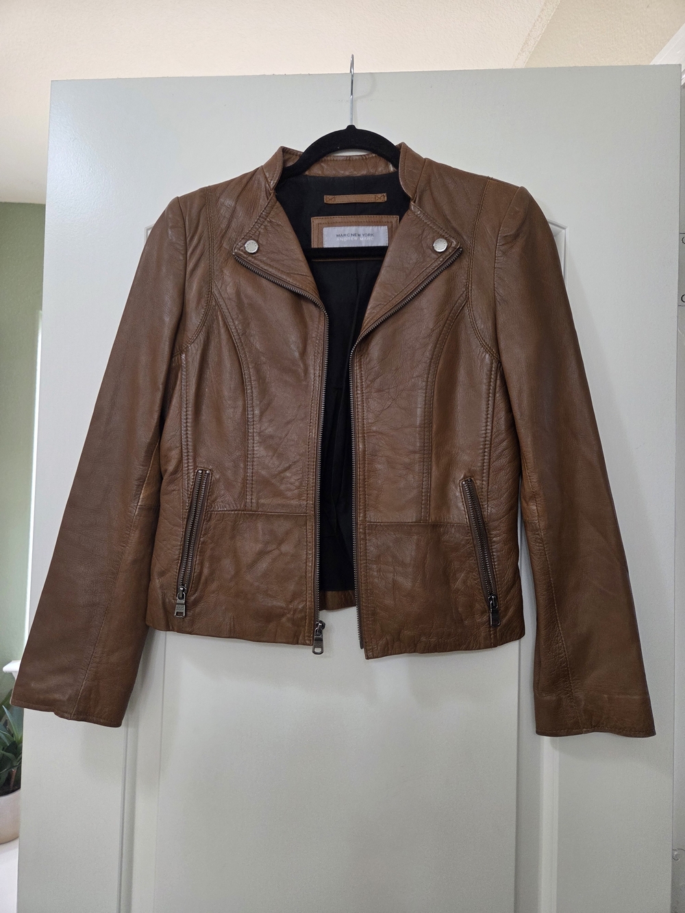 Marc New York Cognac Leather Moto Jacket
